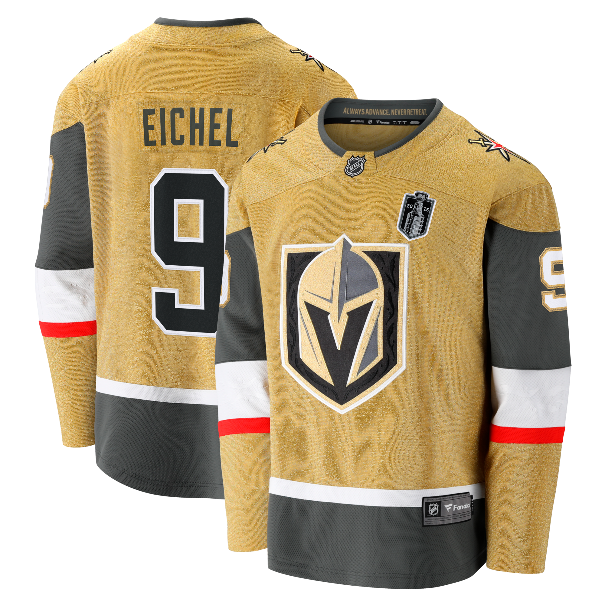 Vegas Golden Knights Jack Eichel Fanatics Gold 2026 Stanley Cup Final Breakaway Jersey