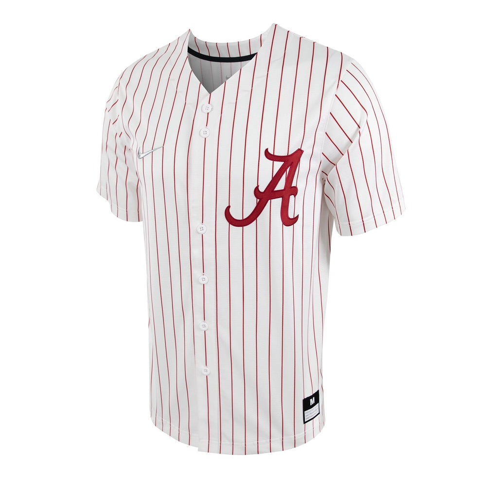 Nike White/Crimson Alabama Crimson Tide Pinstripe Replica Full-Button Baseball Jersey