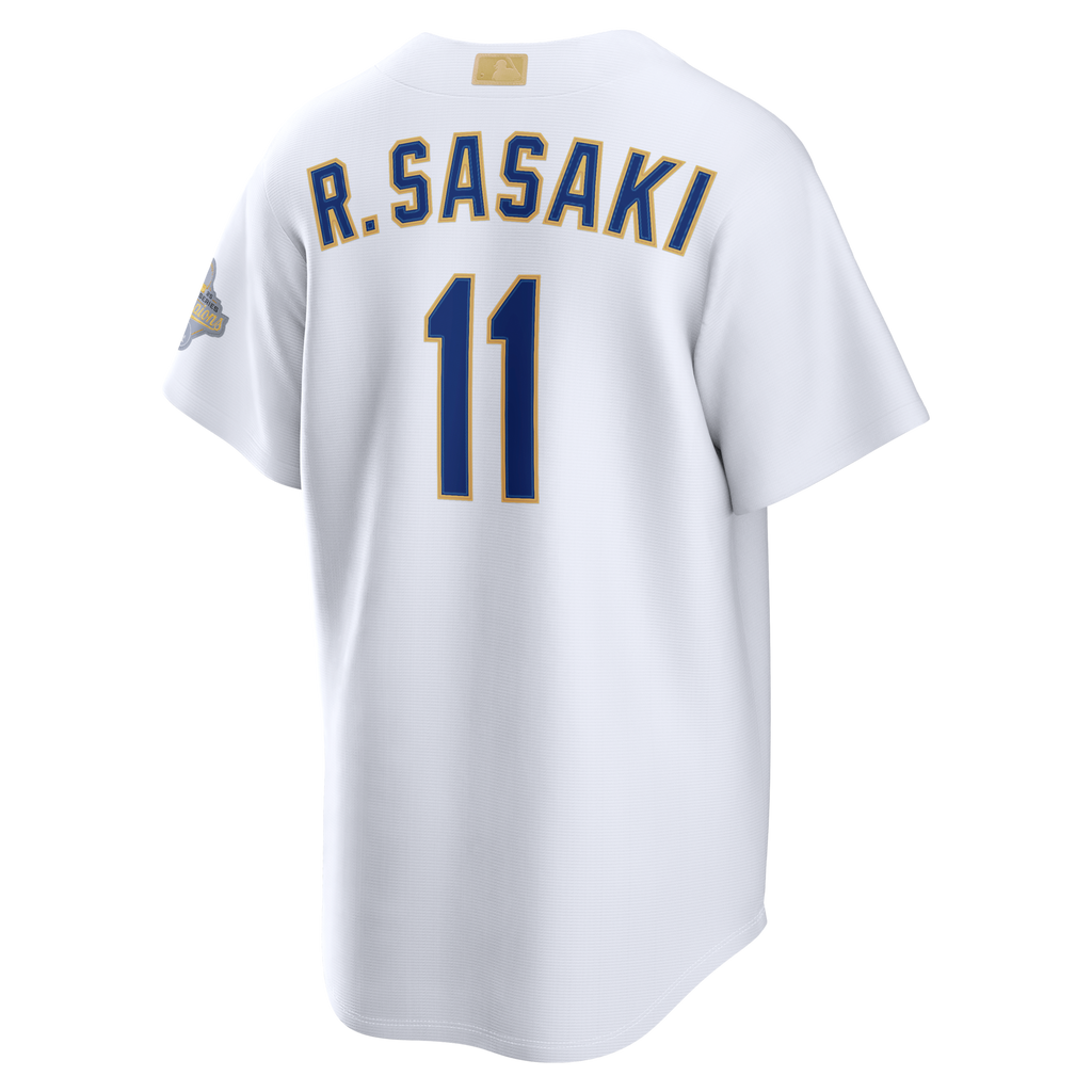 Los Angeles Dodgers Roki Sasaki Nike White 2026 Gold Collection Stadium Jersey