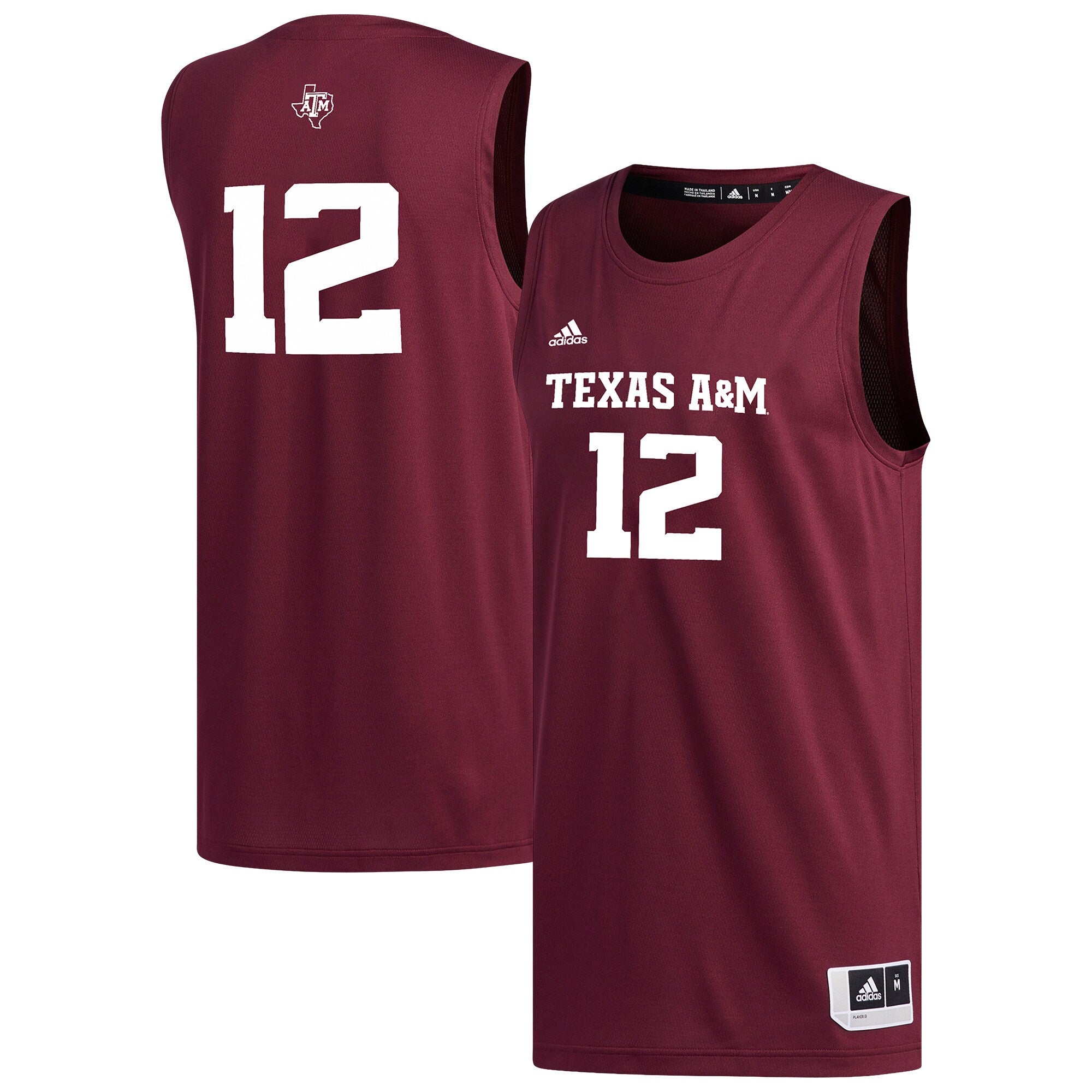 adidas #12 Maroon Texas A&M Aggies Replica Basketball Jersey