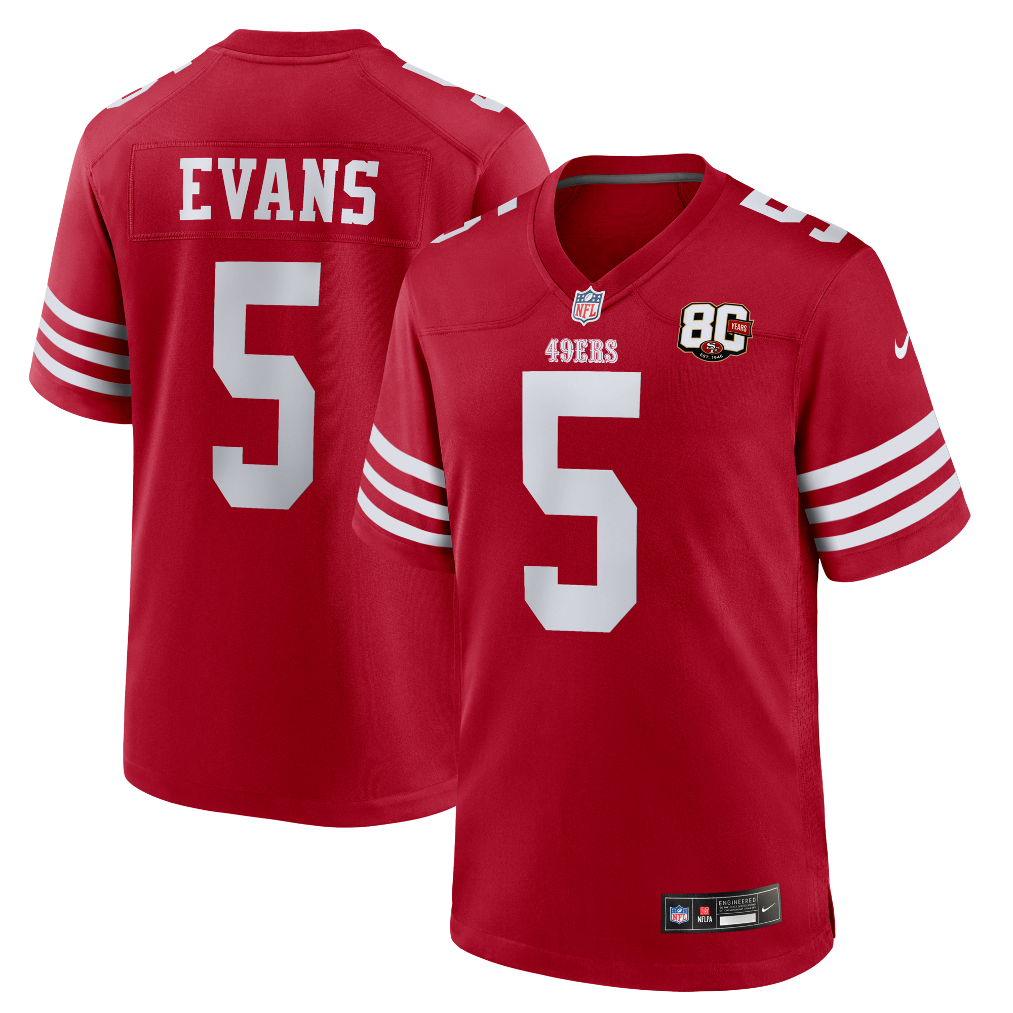 San Francisco 49ers Mike Evans Nike Scarlet 80th Anniversary Game Jersey