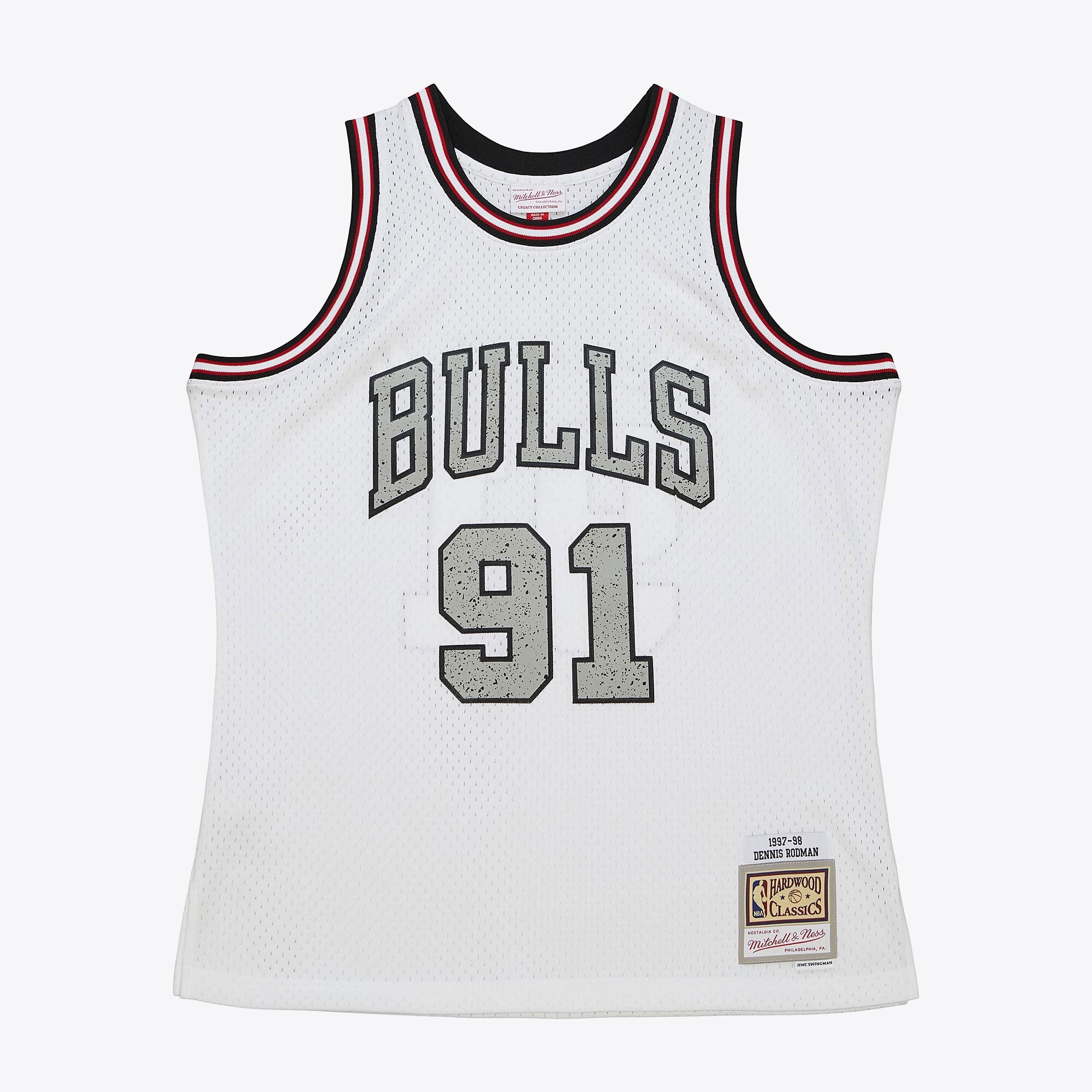 Chicago Bulls Mitchell & Ness Dennis Rodman 1997 Cracked Cement Swingman Jersey - White
