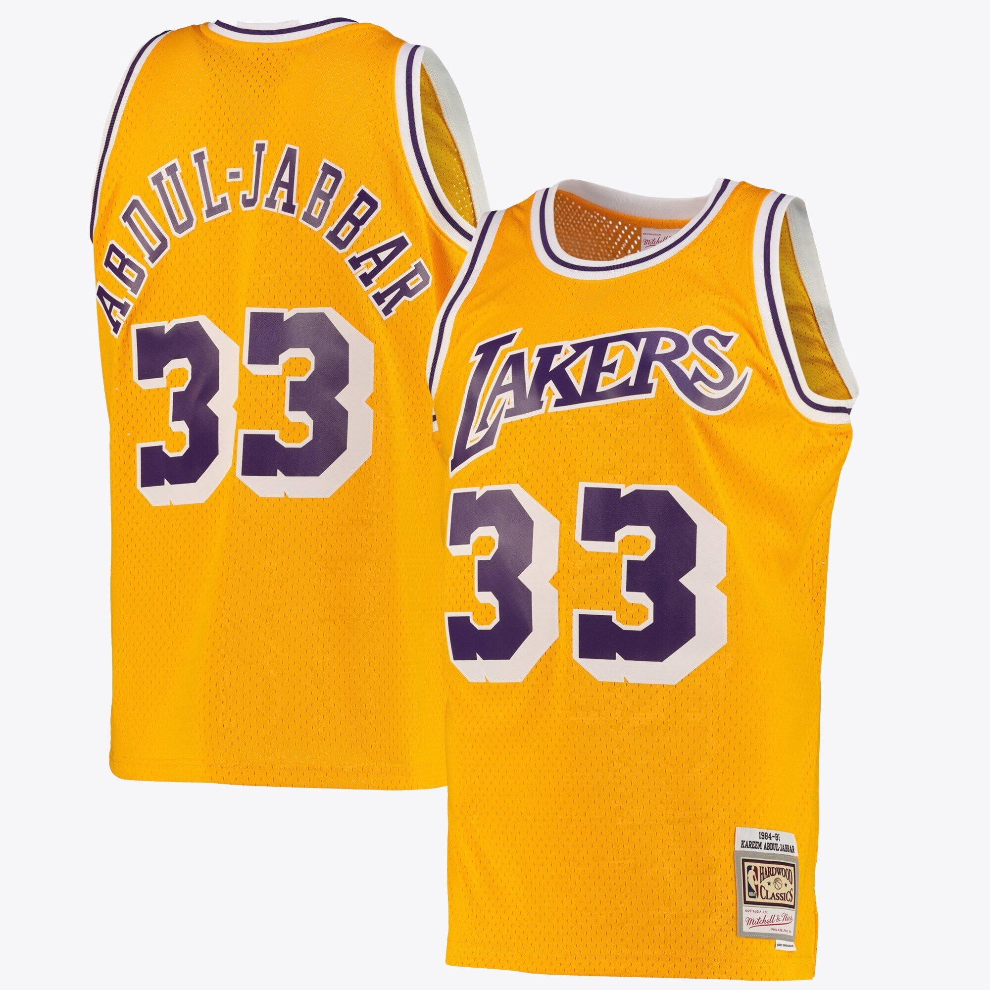 Los Angeles Lakers Kareem Abdul-Jabbar Road Swingman Jersey By Mitchell & Ness - Light Gold -