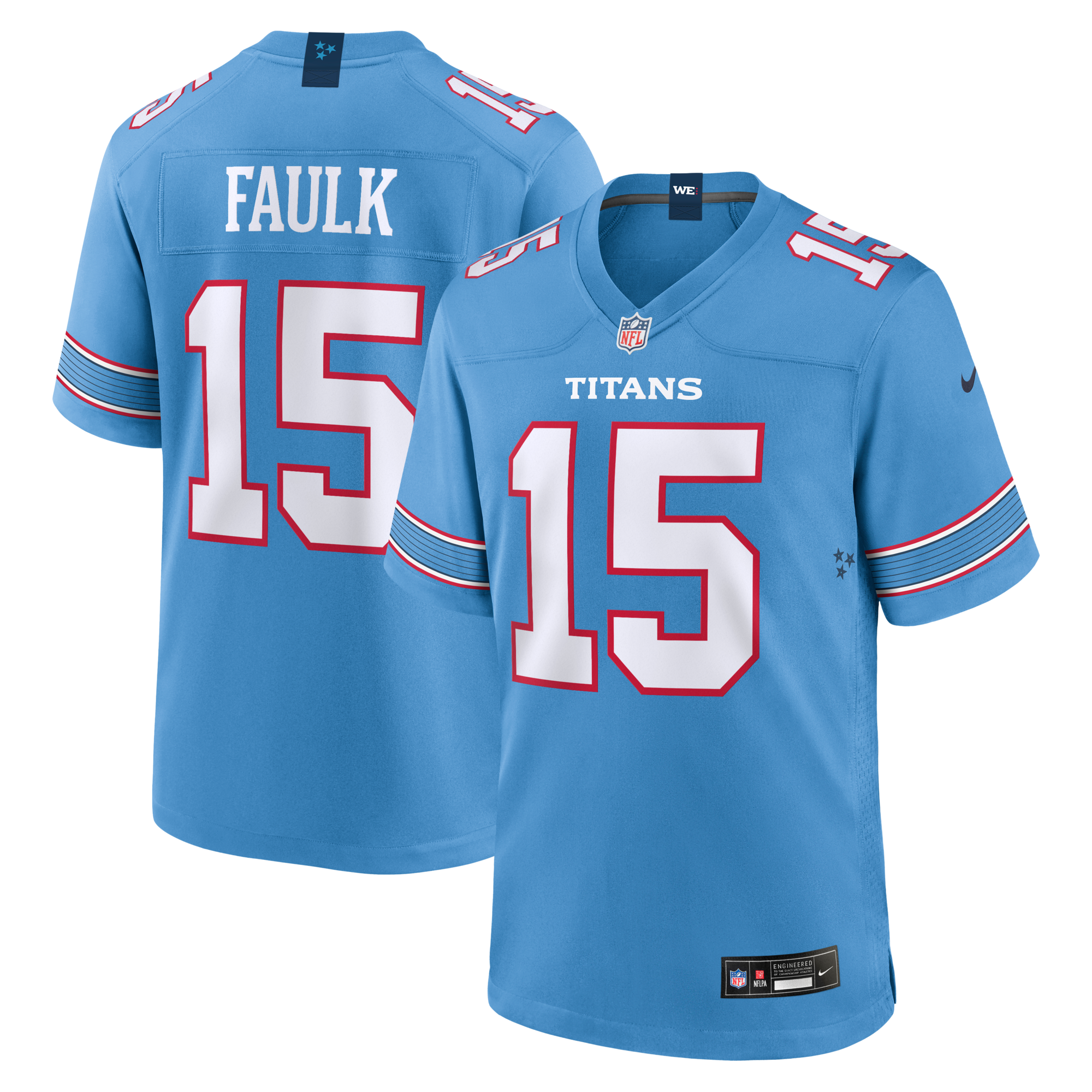 Tennessee Titans Keldric Faulk Nike Light Blue 2026 NFL Draft First Round Pick No.31 Game Jersey