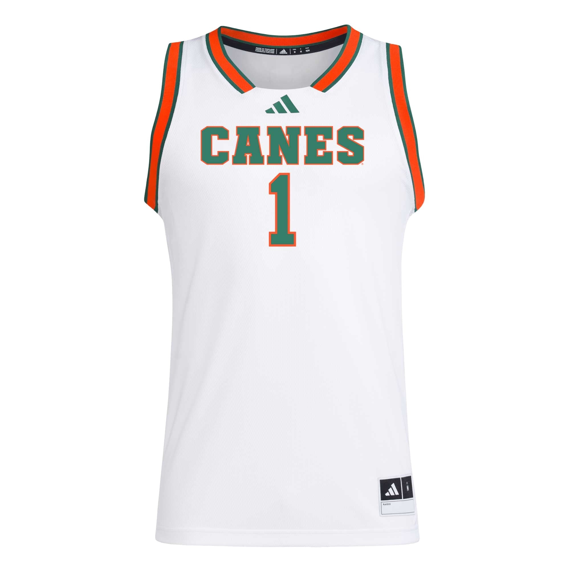 adidas #1 White Miami Hurricanes Replica Swingman Jersey