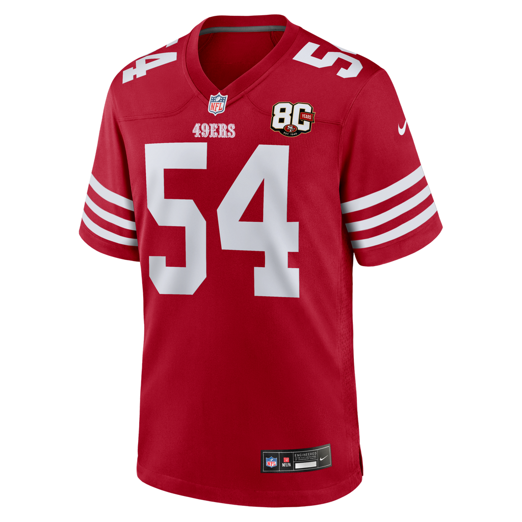 San Francisco 49ers Fred Warner Nike Scarlet 80th Anniversary Game Jersey