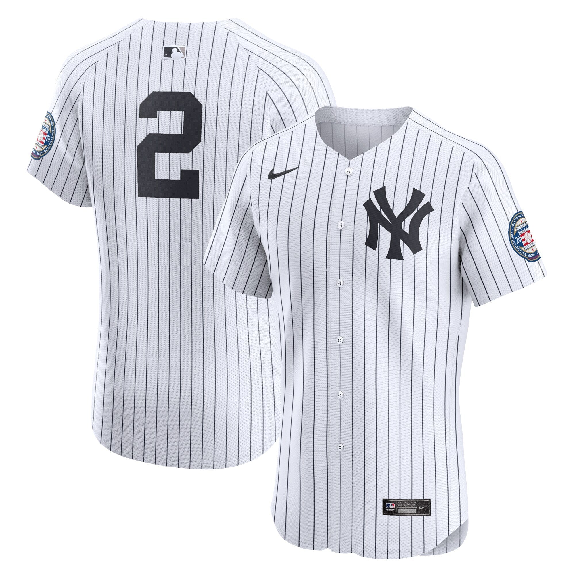New York Yankees Derek Jeter Nike White Home 2020 Hall of Fame Induction Patch Elite Player Jersey