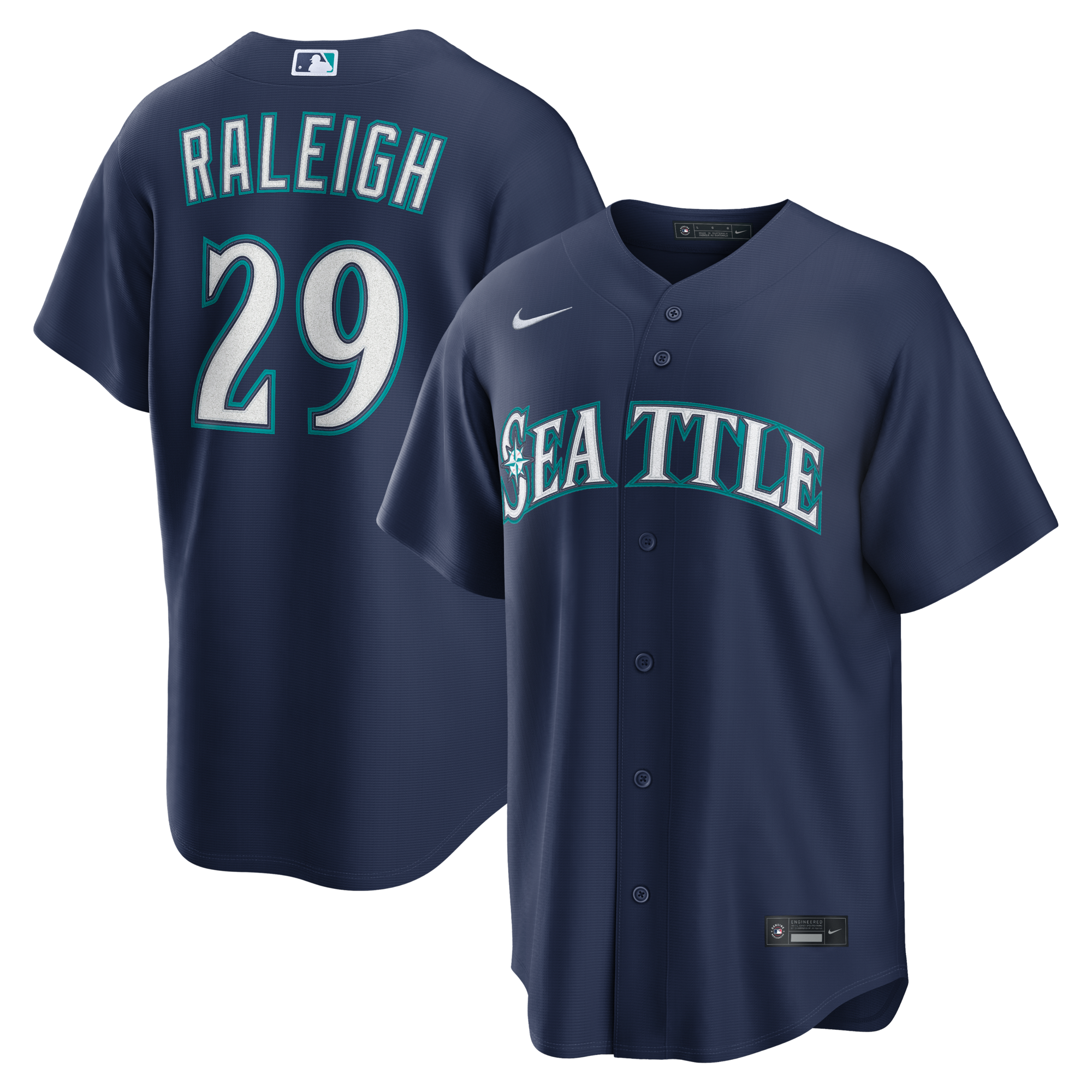 Seattle Mariners Cal Raleigh Nike Navy Road Replica Jersey