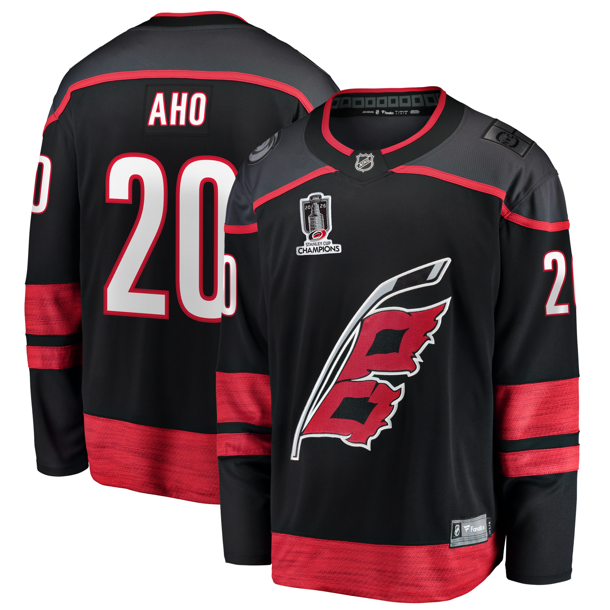 Carolina Hurricanes Sebastian Aho Fanatics Black 2026 Stanley Cup Champions Home Breakaway Jersey