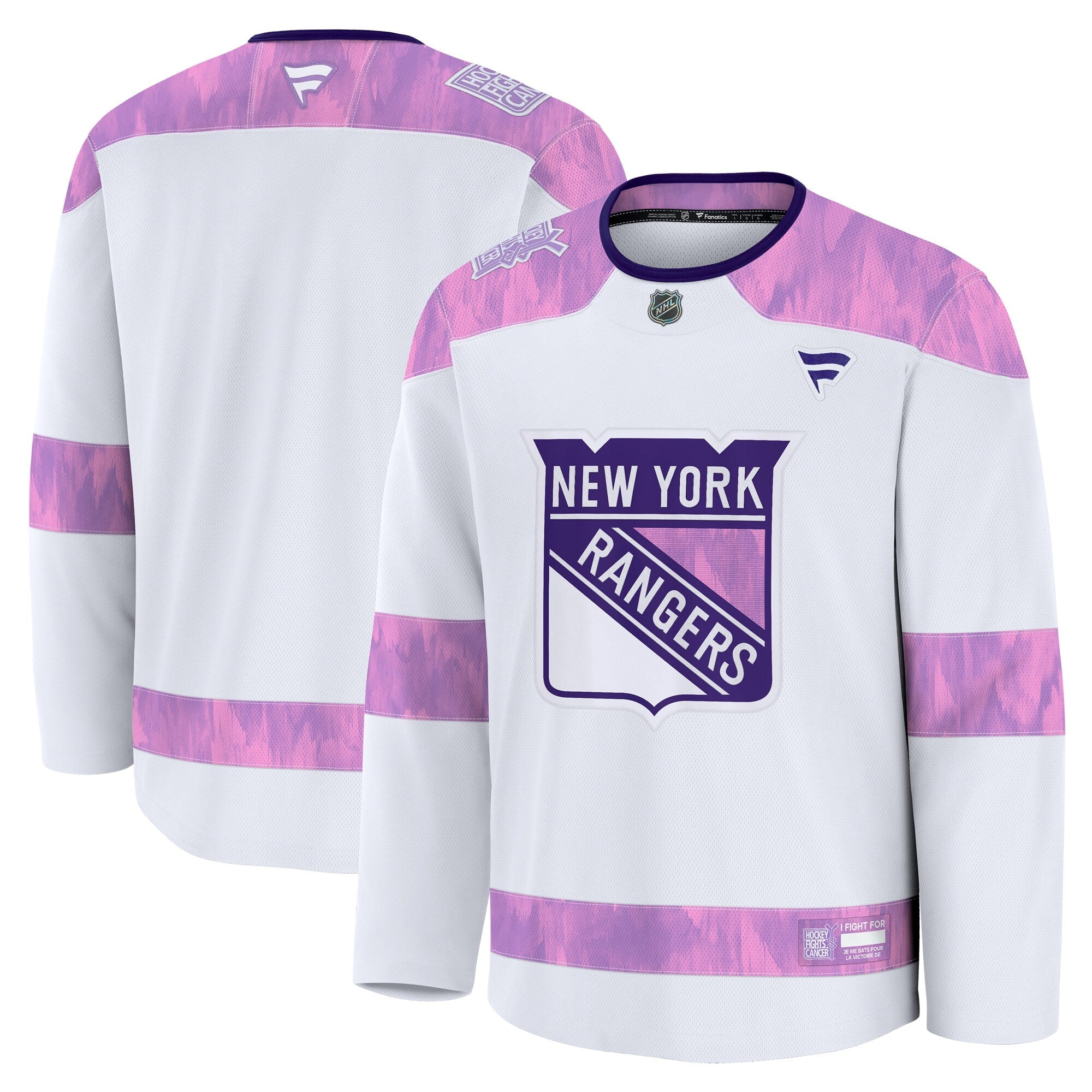 New York Rangers Fanatics White 2024 Hockey Fights Cancer Practice Jersey