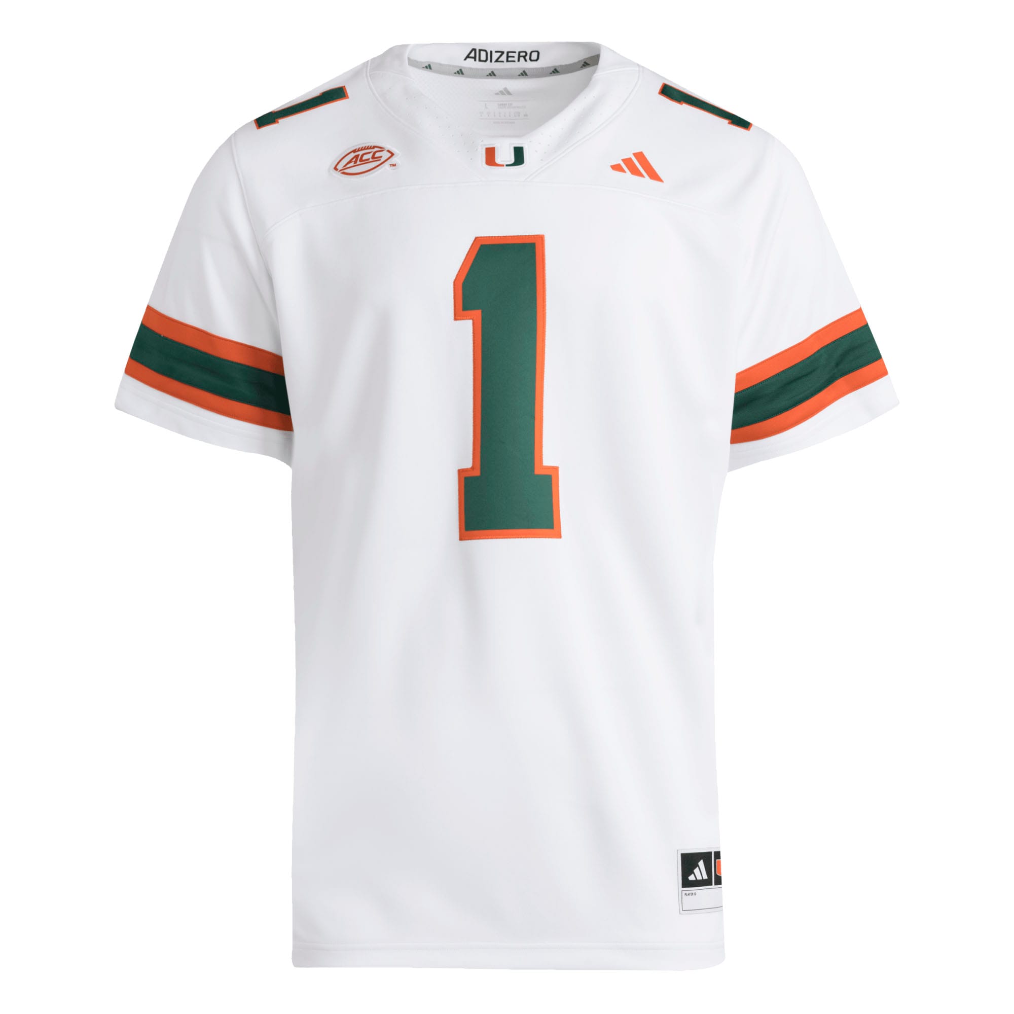adidas #1 White Miami Hurricanes Premier Jersey