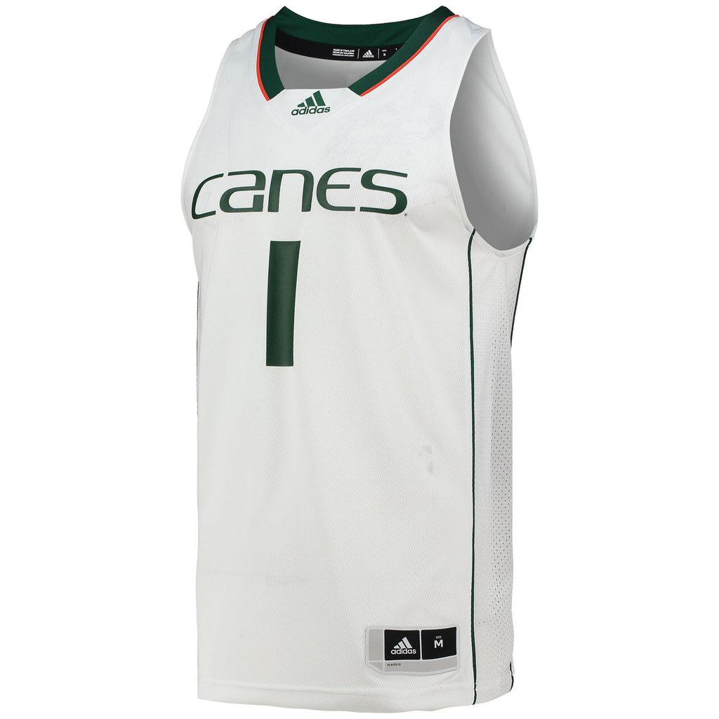 adidas #1 White Miami Hurricanes Team Swingman Basketball Jersey
