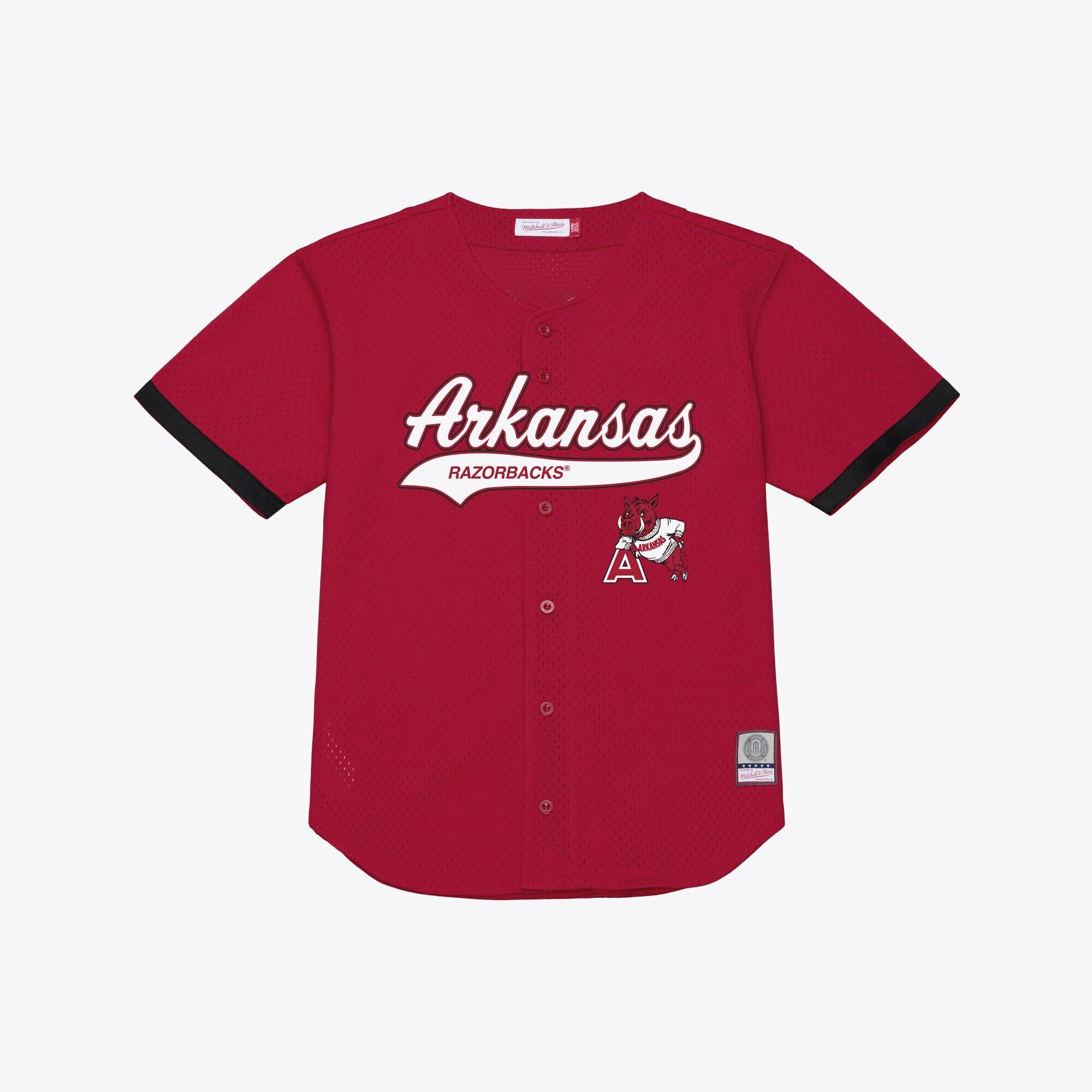 Mitchell & Ness Cardinal Arkansas Razorbacks Mesh Button-Up Batting Practice Baseball Jersey