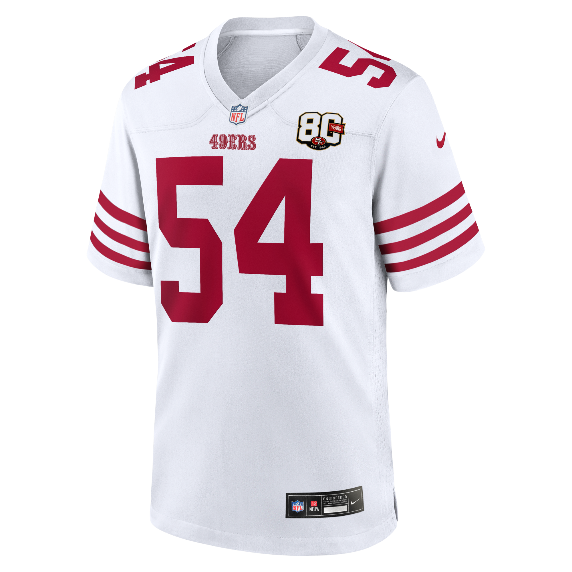 San Francisco 49ers Fred Warner Nike White 80th Anniversary Game Jersey