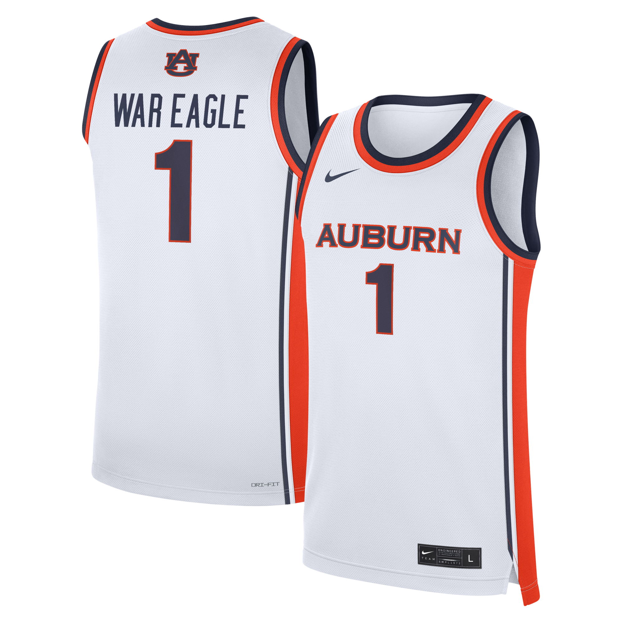 Nike White Auburn Tigers #1 Home War Eagle Replica Basketball Jersey