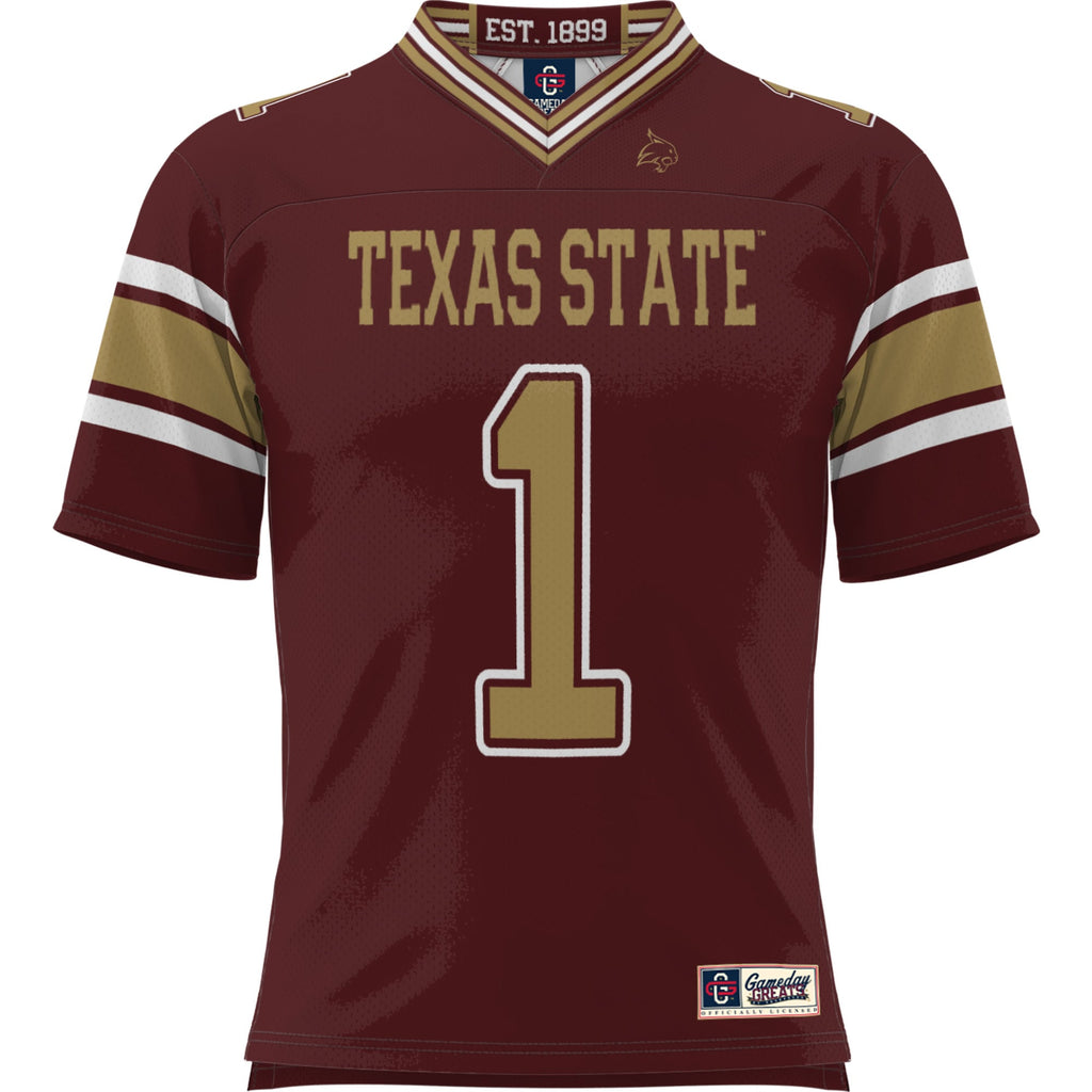 GameDay Greats #1 Maroon Texas State Bobcats Football Jersey