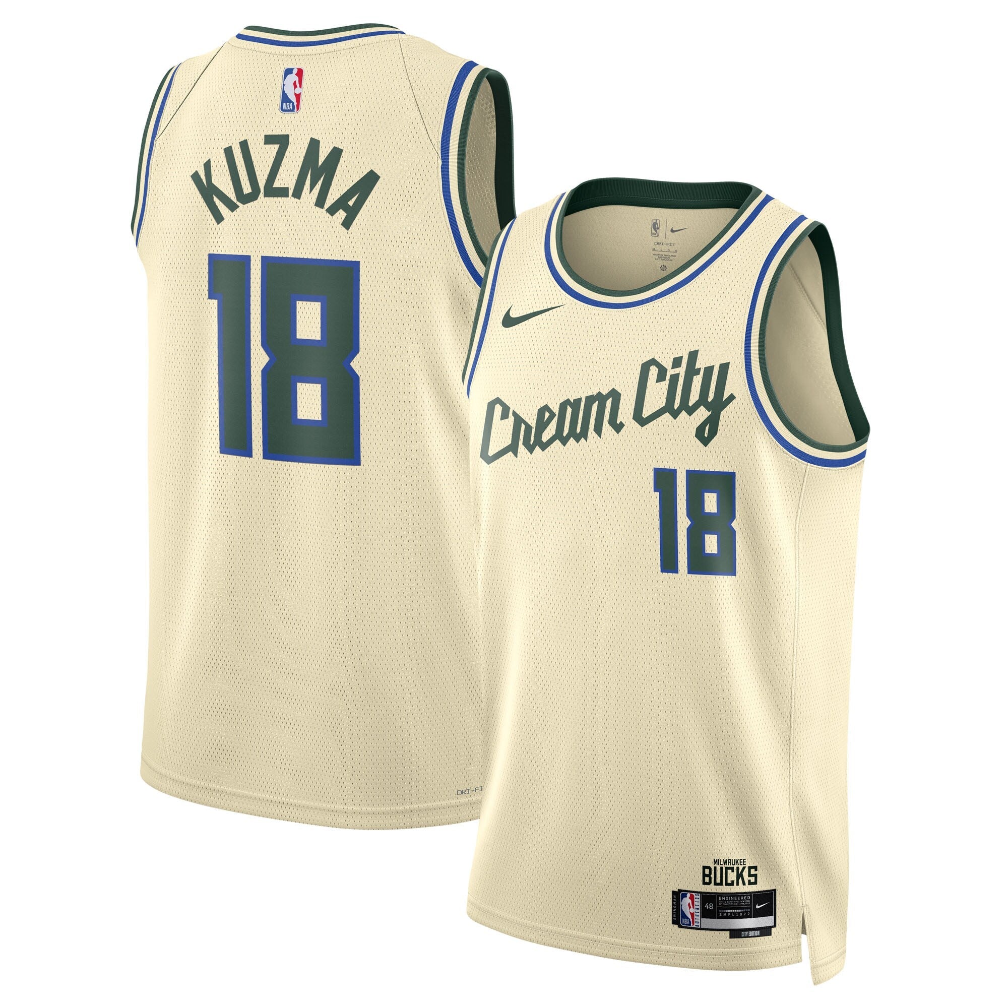 Milwaukee Bucks Nike 2025/26 City Edition Swingman Jersey - Cream - Kyle Kuzma