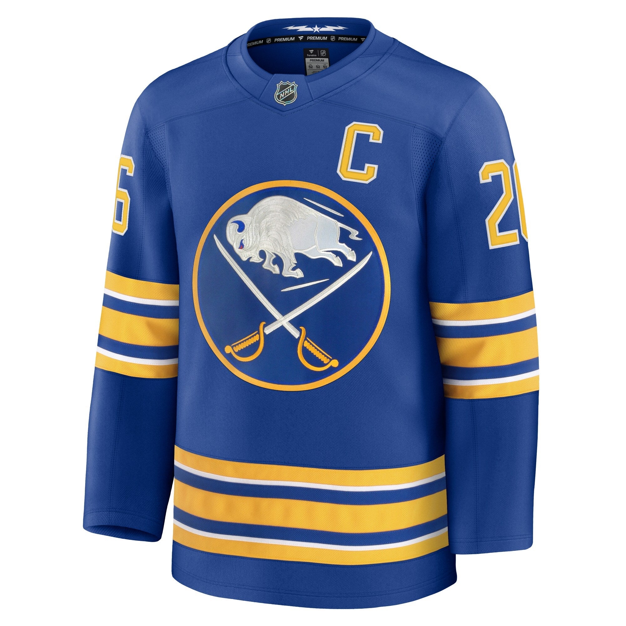 Buffalo Sabres Rasmus Dahlin Fanatics Royal Premium Jersey with Captain's Patch