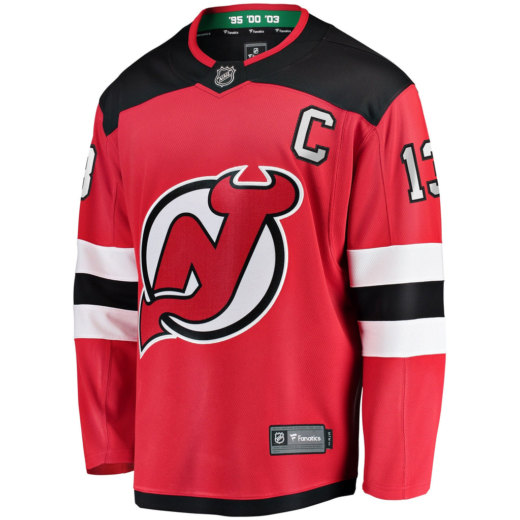 New Jersey Devils Nico Hischier Fanatics Red Captain Patch Home Breakaway Jersey