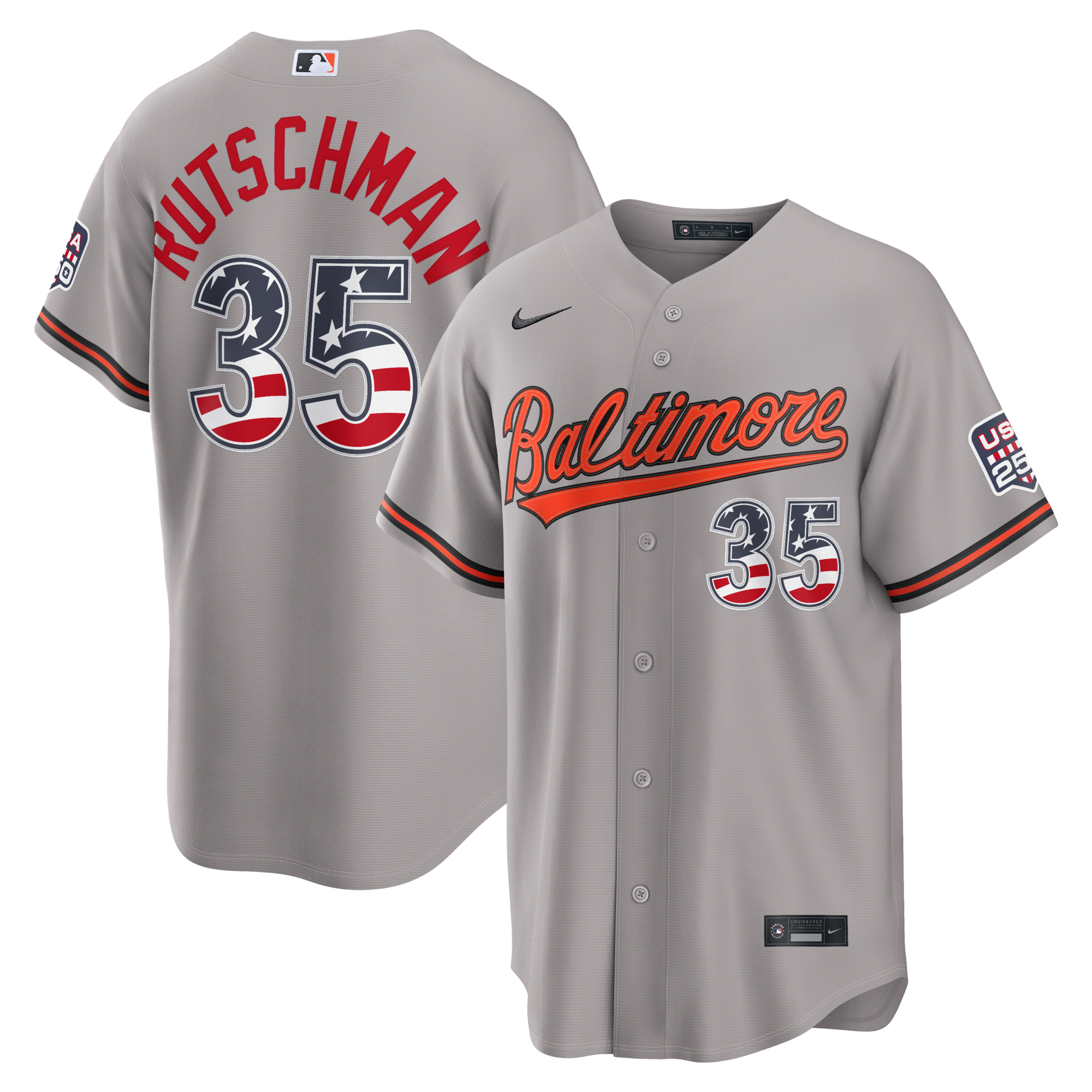 Fourth of July Baltimore Orioles Adley Rutschman Nike Gray USA 250 Stadium Jersey