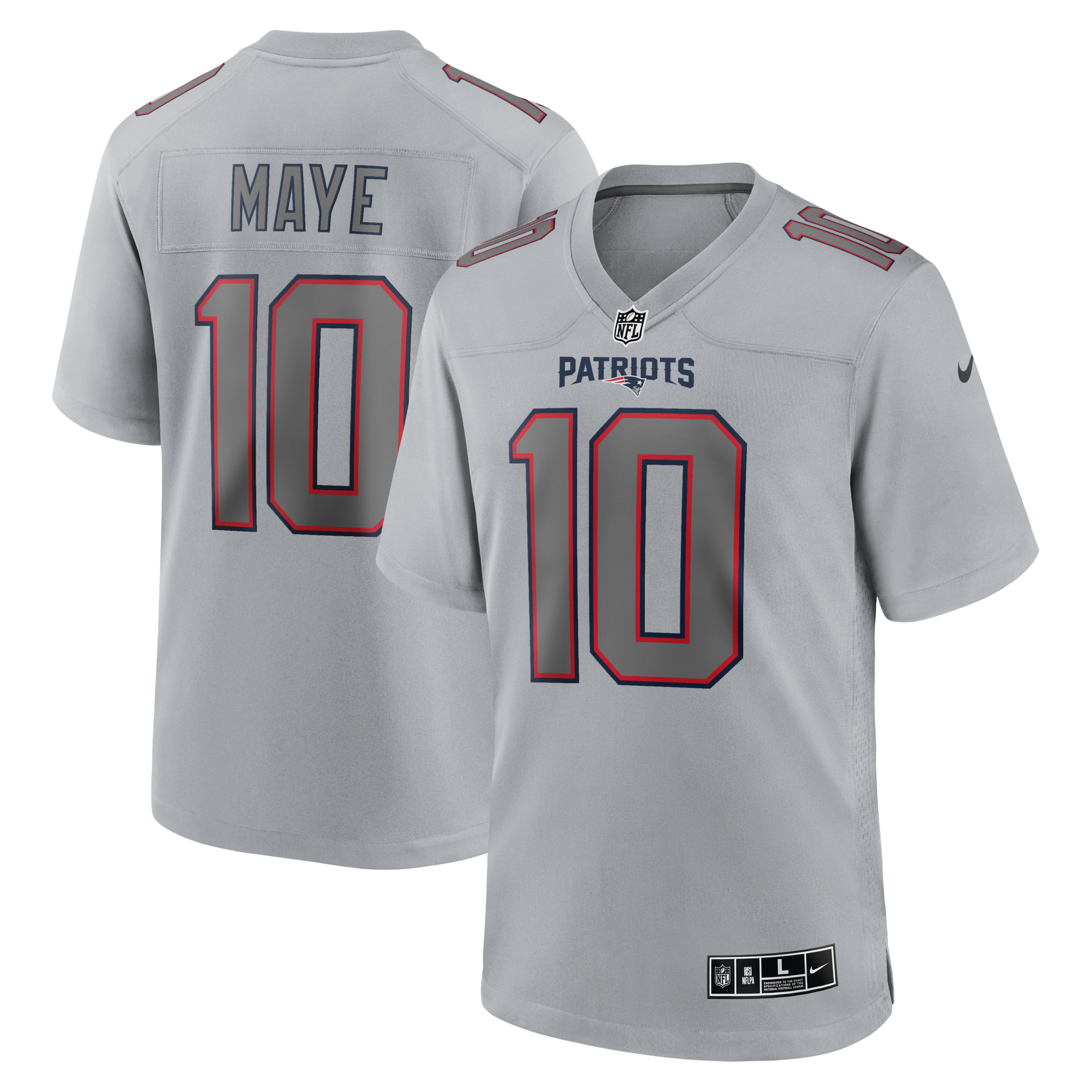 New England Patriots Drake Maye Nike Gray Atmosphere Fashion Game Jersey