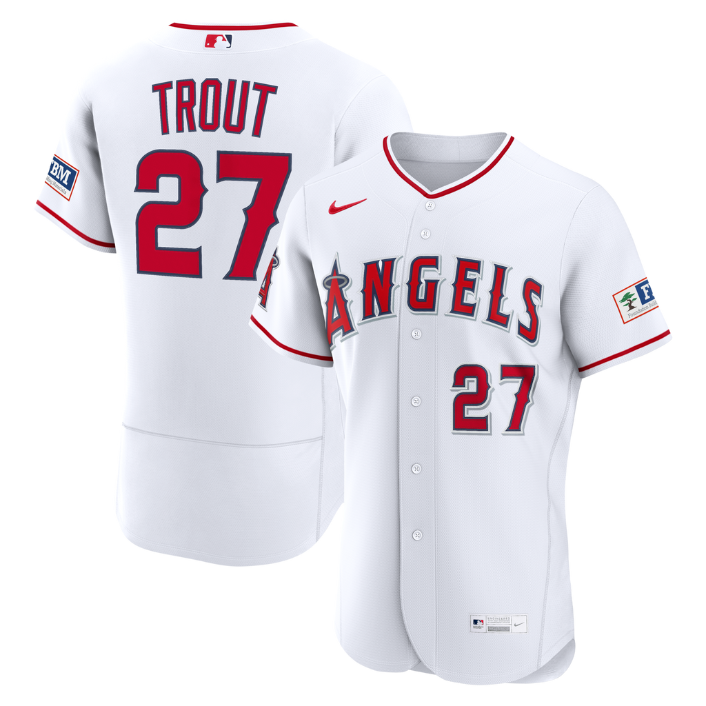 Los Angeles Angels Mike Trout Nike White Home Authentic Sponsor Patch Jersey