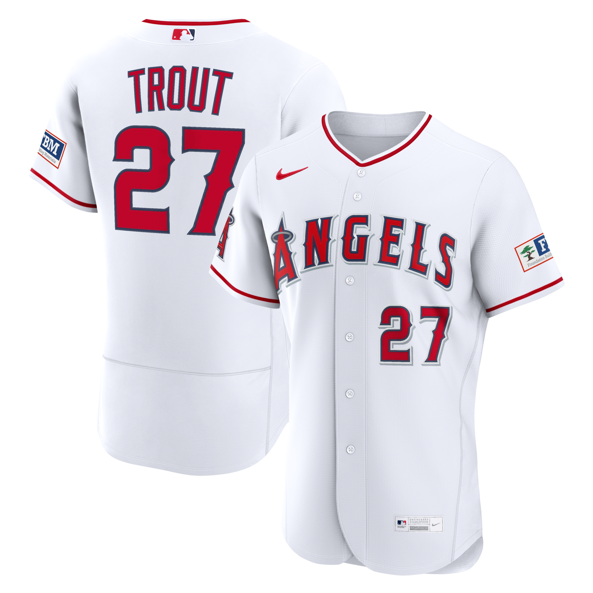 Los Angeles Angels Mike Trout Nike White Home Authentic Sponsor Patch Jersey