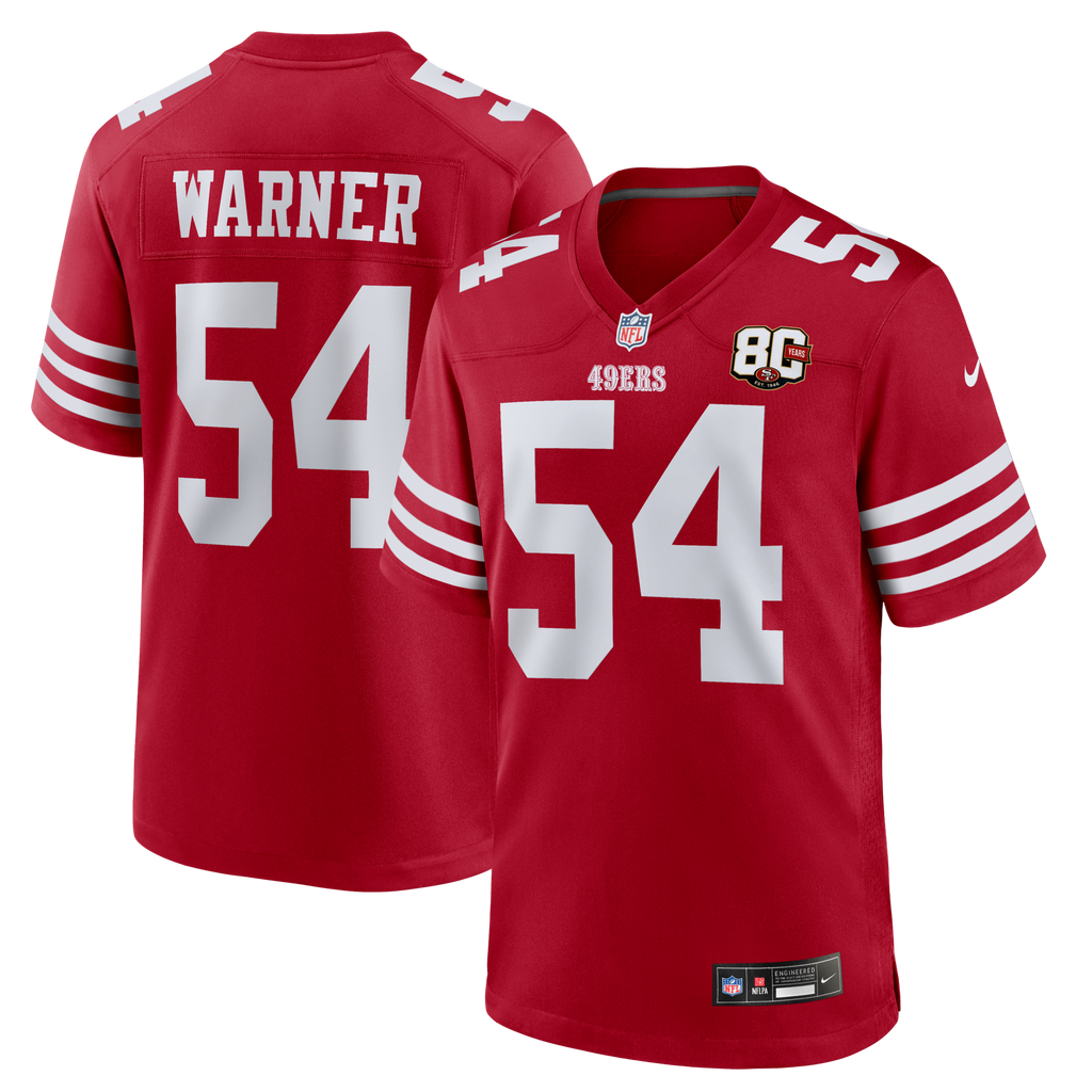 San Francisco 49ers Fred Warner Nike Scarlet 80th Anniversary Game Jersey