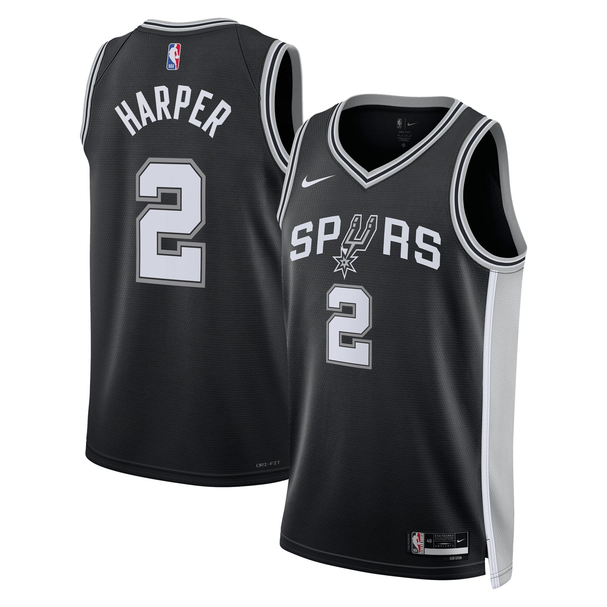 San Antonio Spurs Nike Icon Edition Swingman Jersey NBA 2025 First Round Draft Pick - Black - Dylan Harper