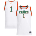 adidas #1 White Miami Hurricanes Replica Swingman Jersey