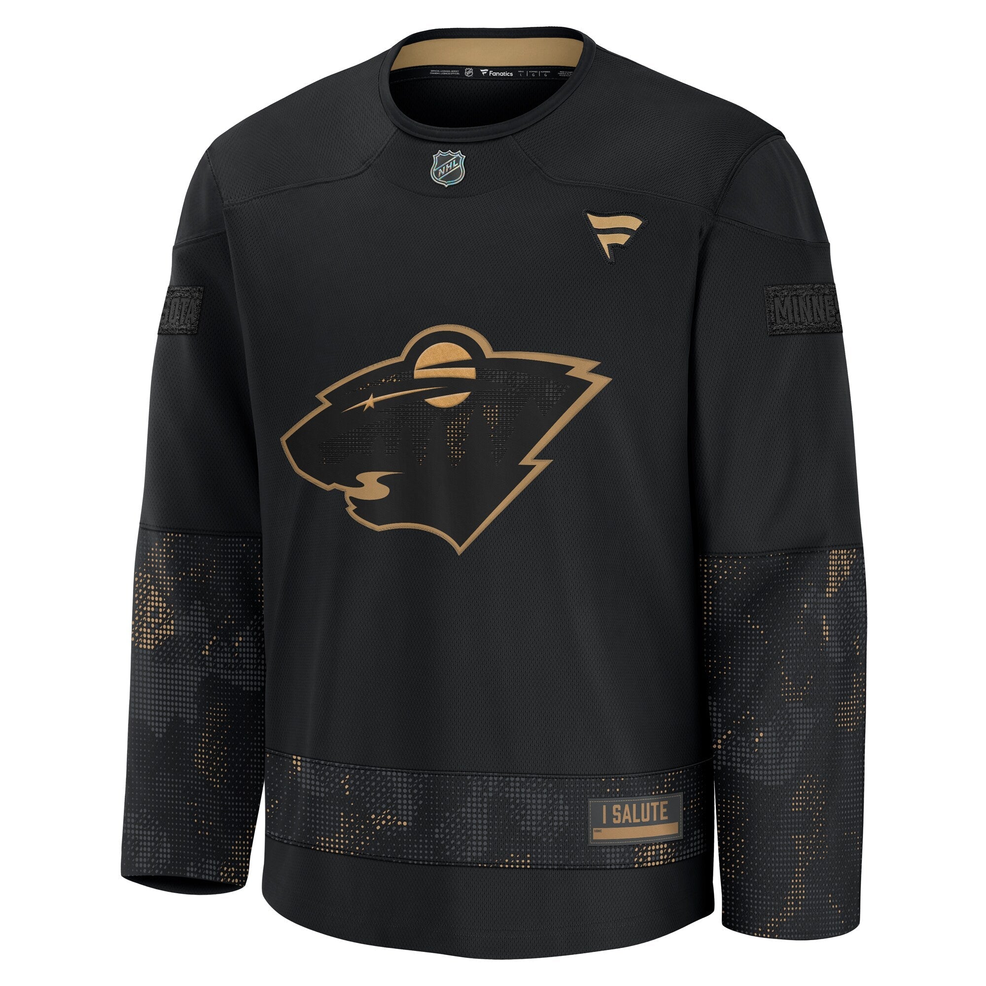 Minnesota Wild Fanatics Black 2024 Military Appreciation Practice Jersey