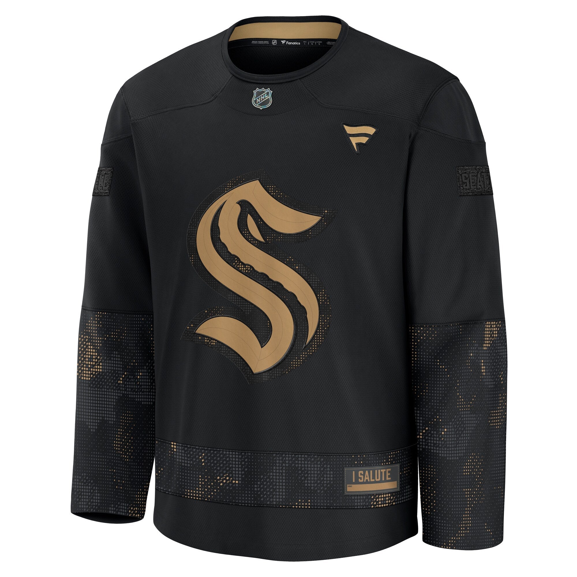 Seattle Kraken Fanatics Black 2024 Military Appreciation Practice Jersey