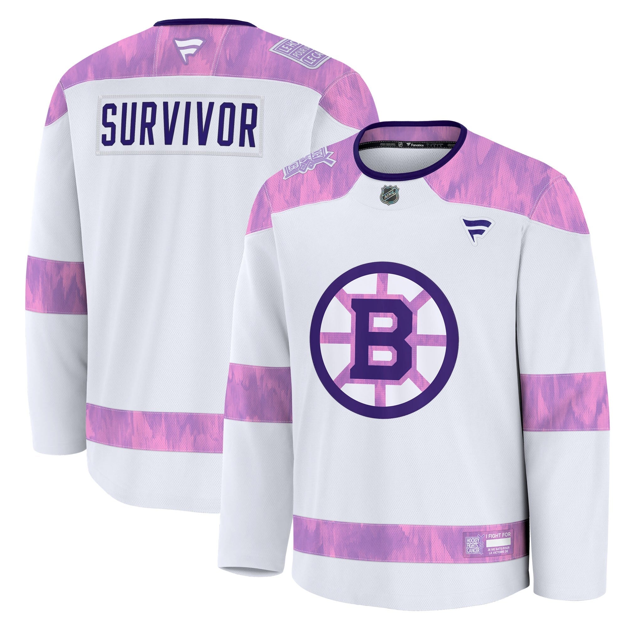 Boston Bruins Fanatics White Hockey Fights Cancer Survivor Practice Jersey