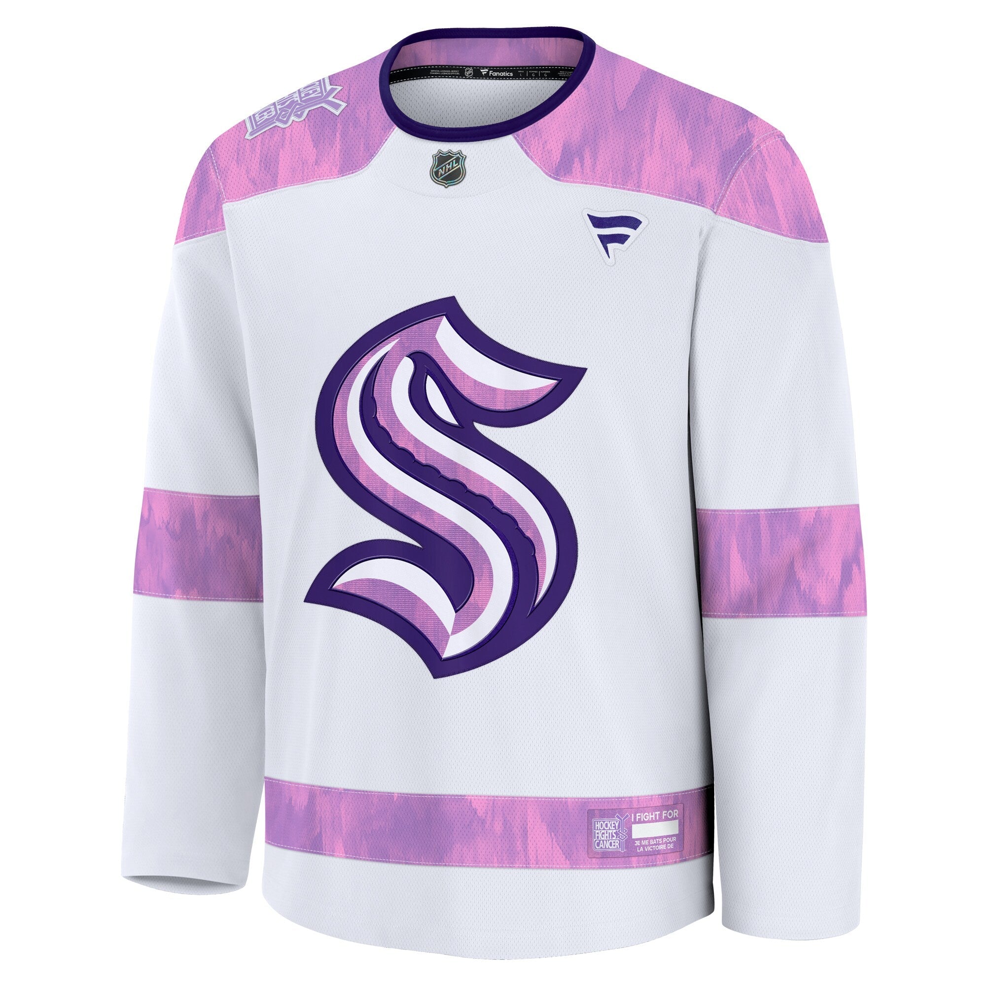 Seattle Kraken Fanatics White 2024 Hockey Fights Cancer Practice Jersey